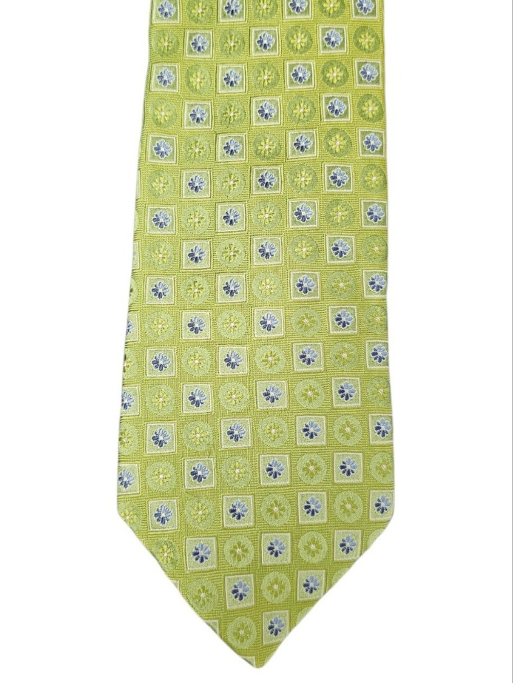 Saks Fifth Avenue Men's Lime Green & Blue 100% Silk Tie